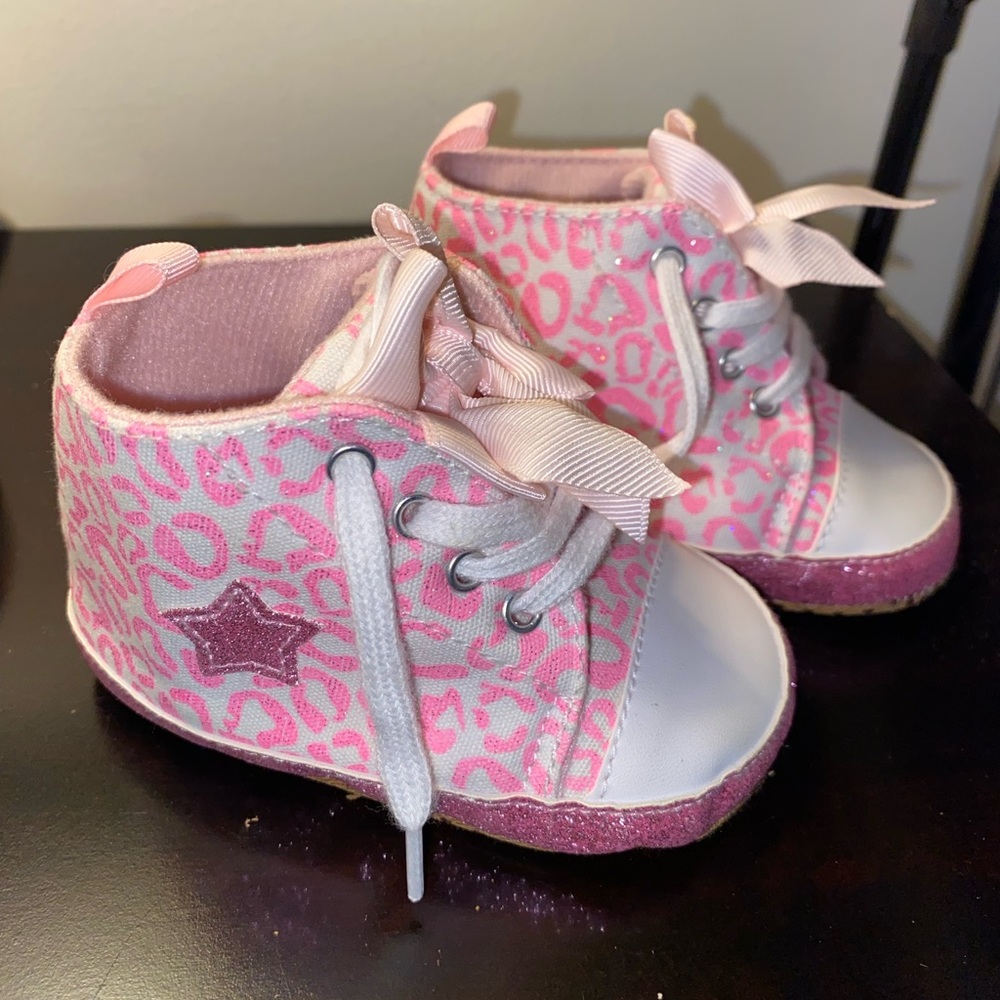 Pink Leopard Print crib shoes